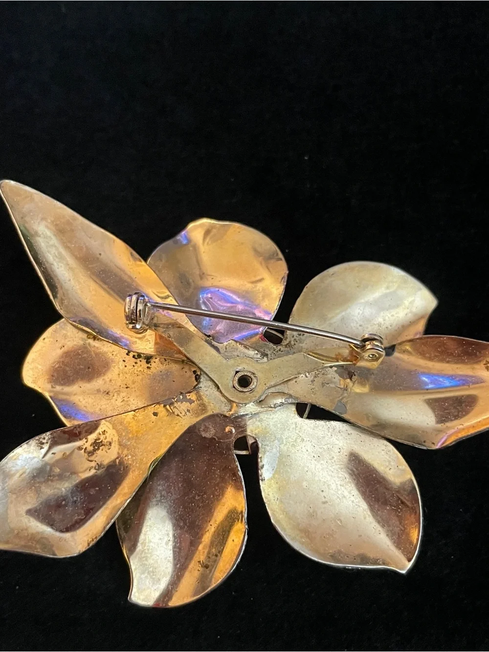 Vintage Pink Enamel Flower Brooch with Green Leaves